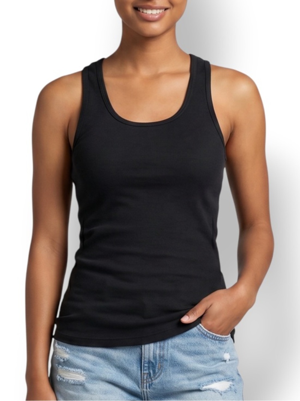 4/$20 OP Black Ribbed Racerback Tank Top Cotton Stretch XL Junior Layering Basic